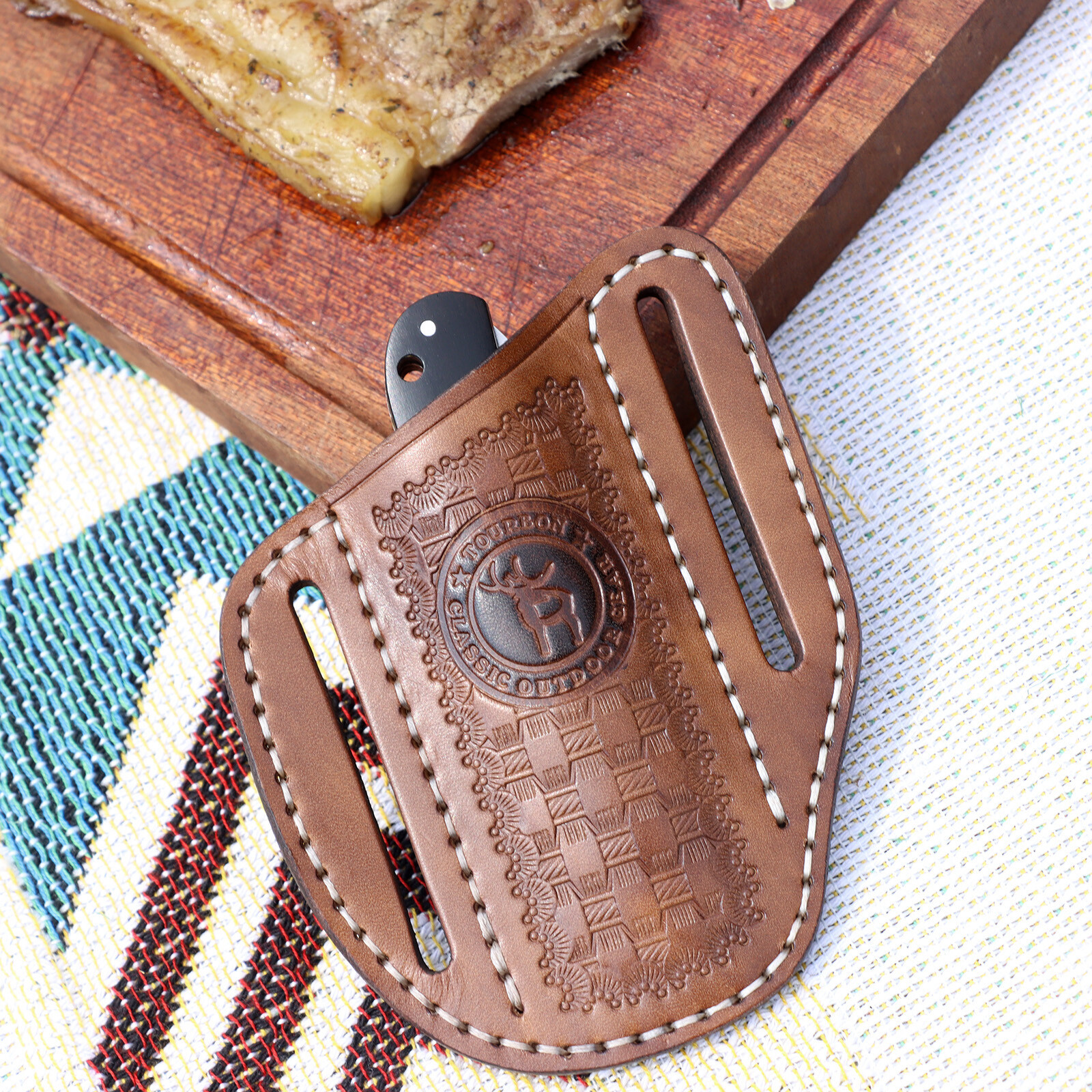 TOURBON Leather Mini Pockets Folding Knife Belt Pouch Tool Carry Sheath Cover US