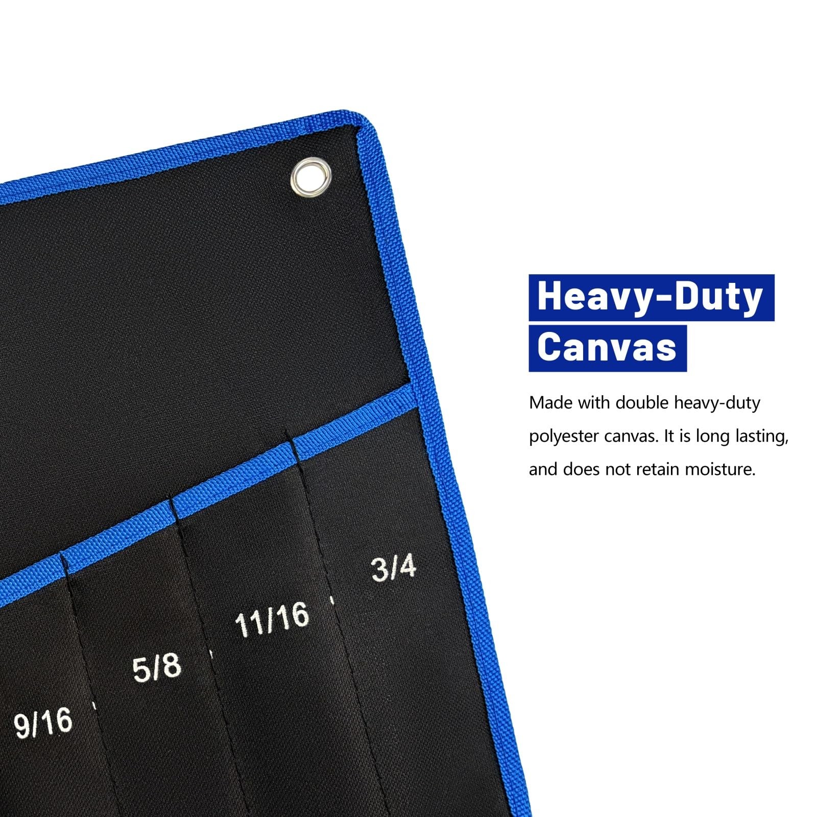 Wrench Roll Up Pouch 14 Pockets Metric 13 Pockets SAE Heavy Duty Canvas Tool Org