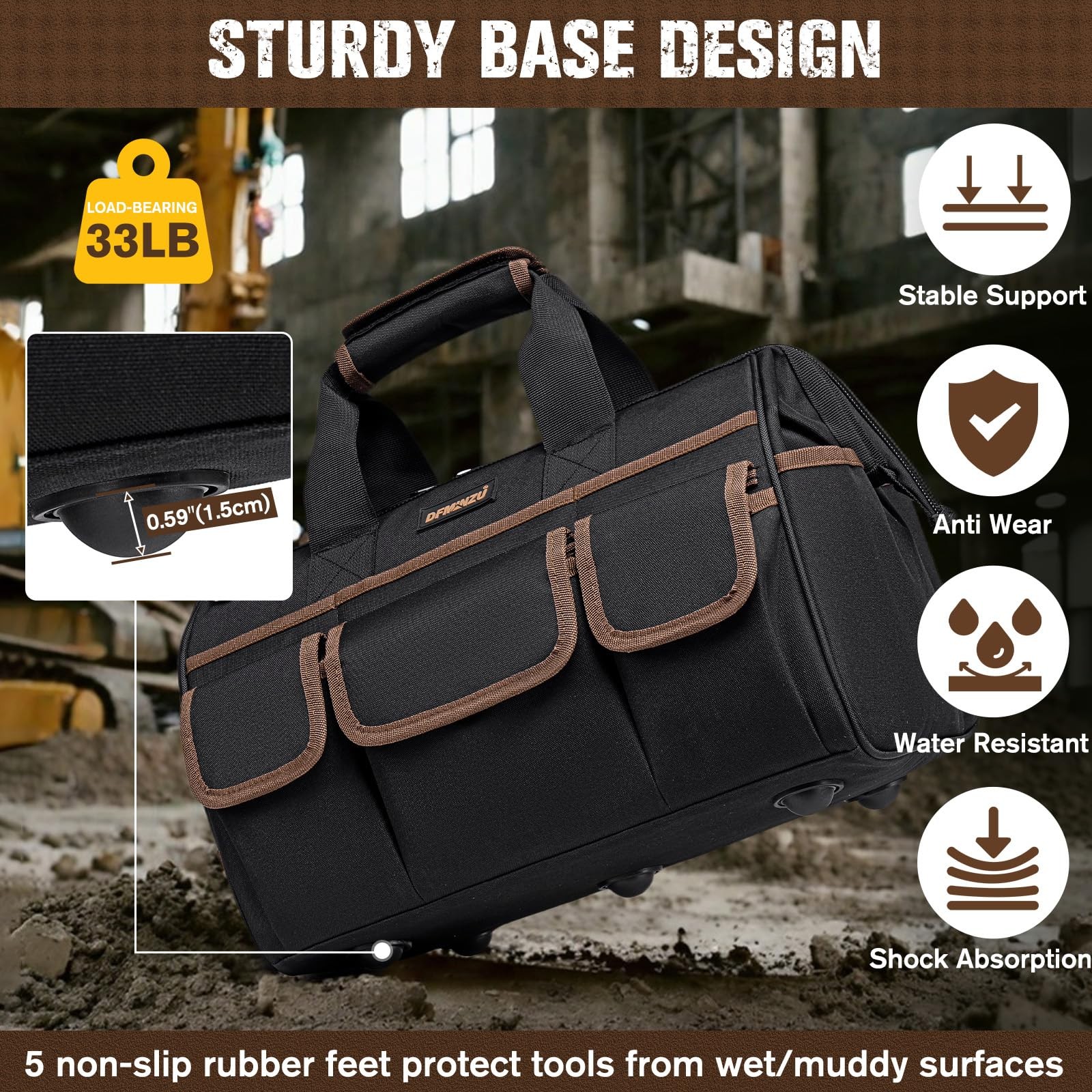 16.5-Inch Heavy Duty Tool Bags for Men, 34-Pockets Large Tool Bag with Adjust…
