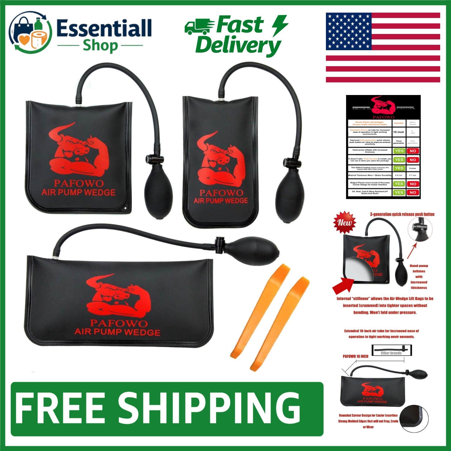 3-Piece Professional Air Wedge Bag Leveling Kit – 300 LB Capacity, Durable