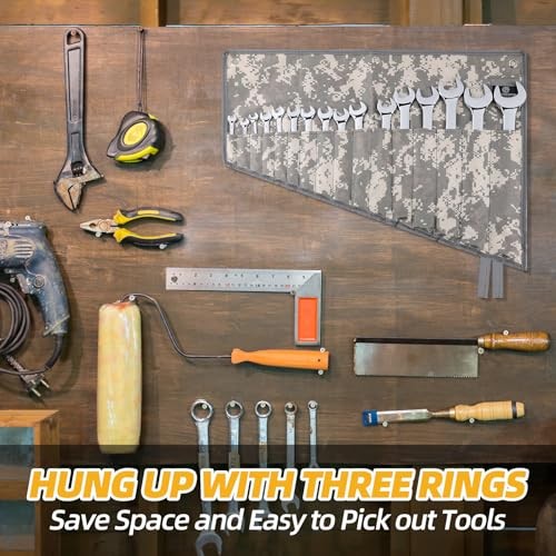 16 Pocket Wrench Roll Organizer—Rolled Tool Pouch Bag—Light Camouflage