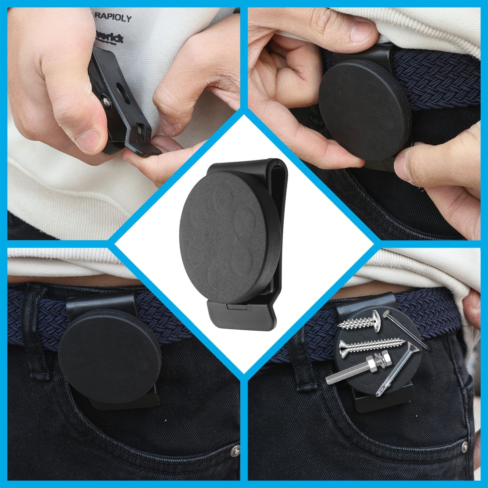 3 PCS Belt Magnetic Clips Heavy Duty Magnetic Tool Holder Black Magnet Belt O…