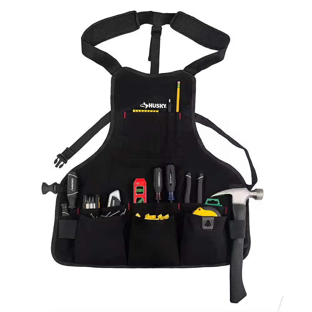 23 In. 16-Pocket Black Canvas Bib Tool Work Apron