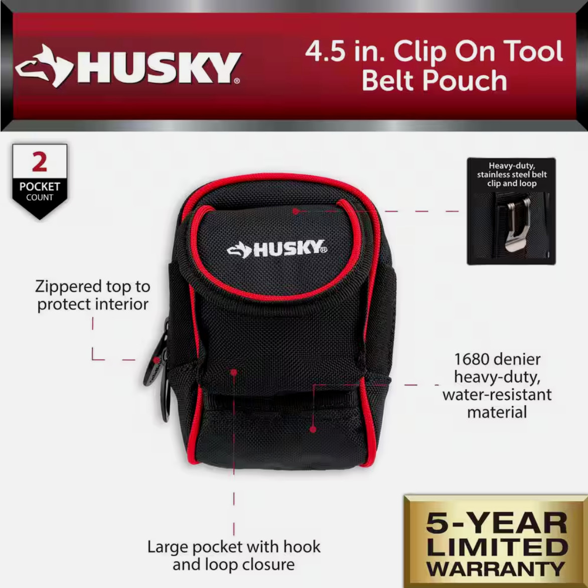 Husky 4.5 in. Clip On Tool Belt Pouch