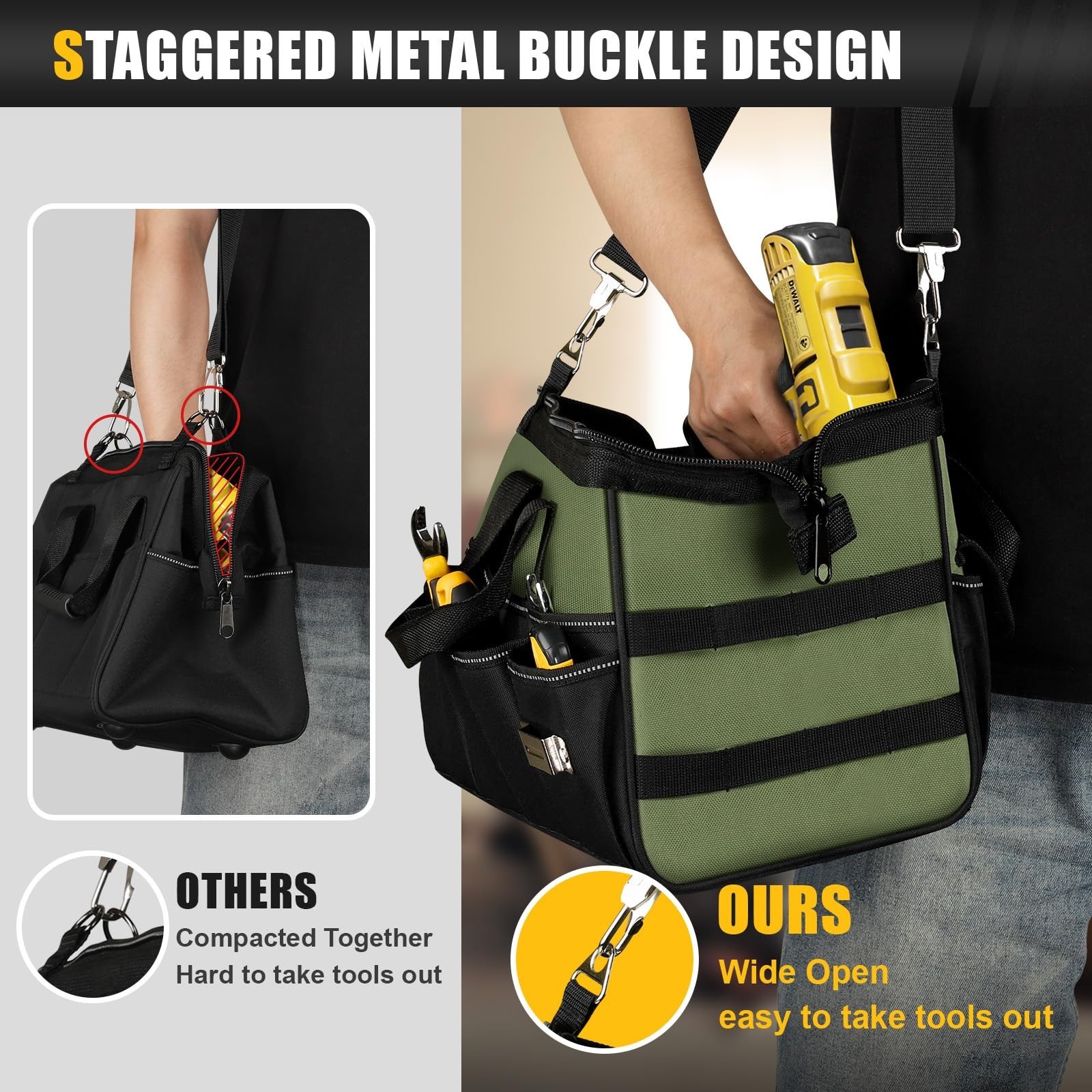 15-Inch Heavy Duty Tool Bag – 16-Pocket Organizer, Portable Storage Toolbox, Zip