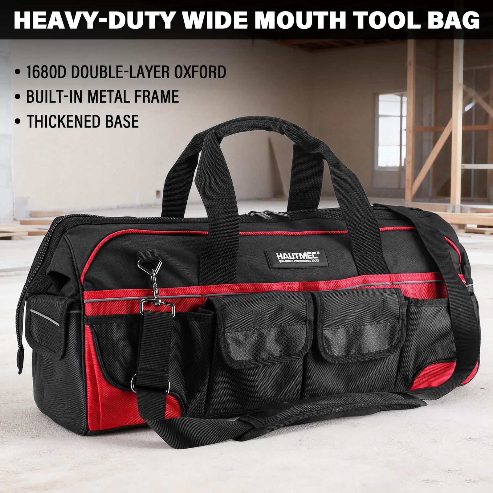 Hautmec 24 Heavy-Duty Large Tool Bag 1680D Wear-Resistant Wide Mouth Tool Bag