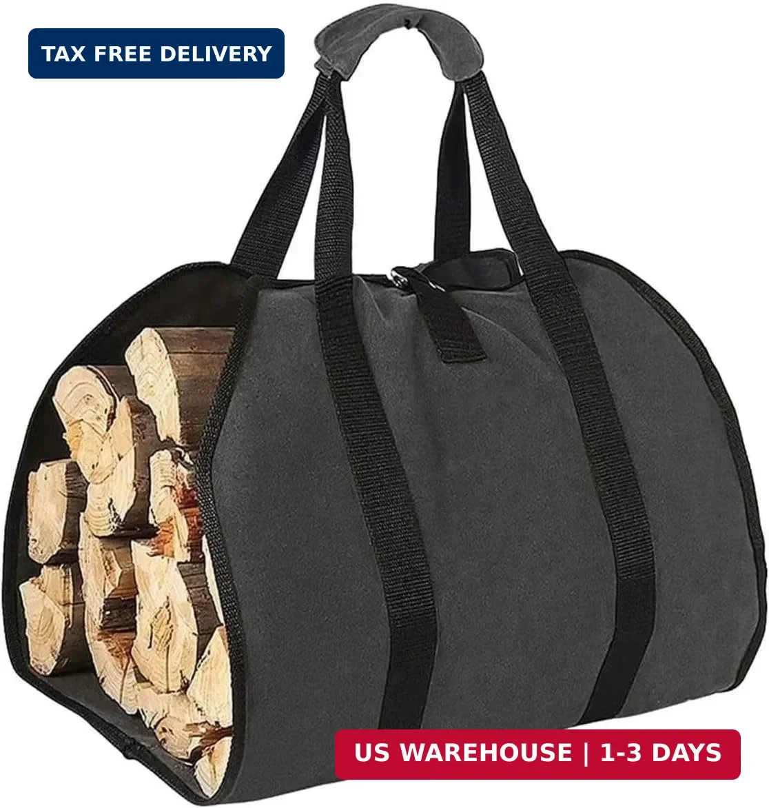 ‌Heavy-Duty Waxed Canvas Firewood Carrier Bag – Large Log Tote with Handles for