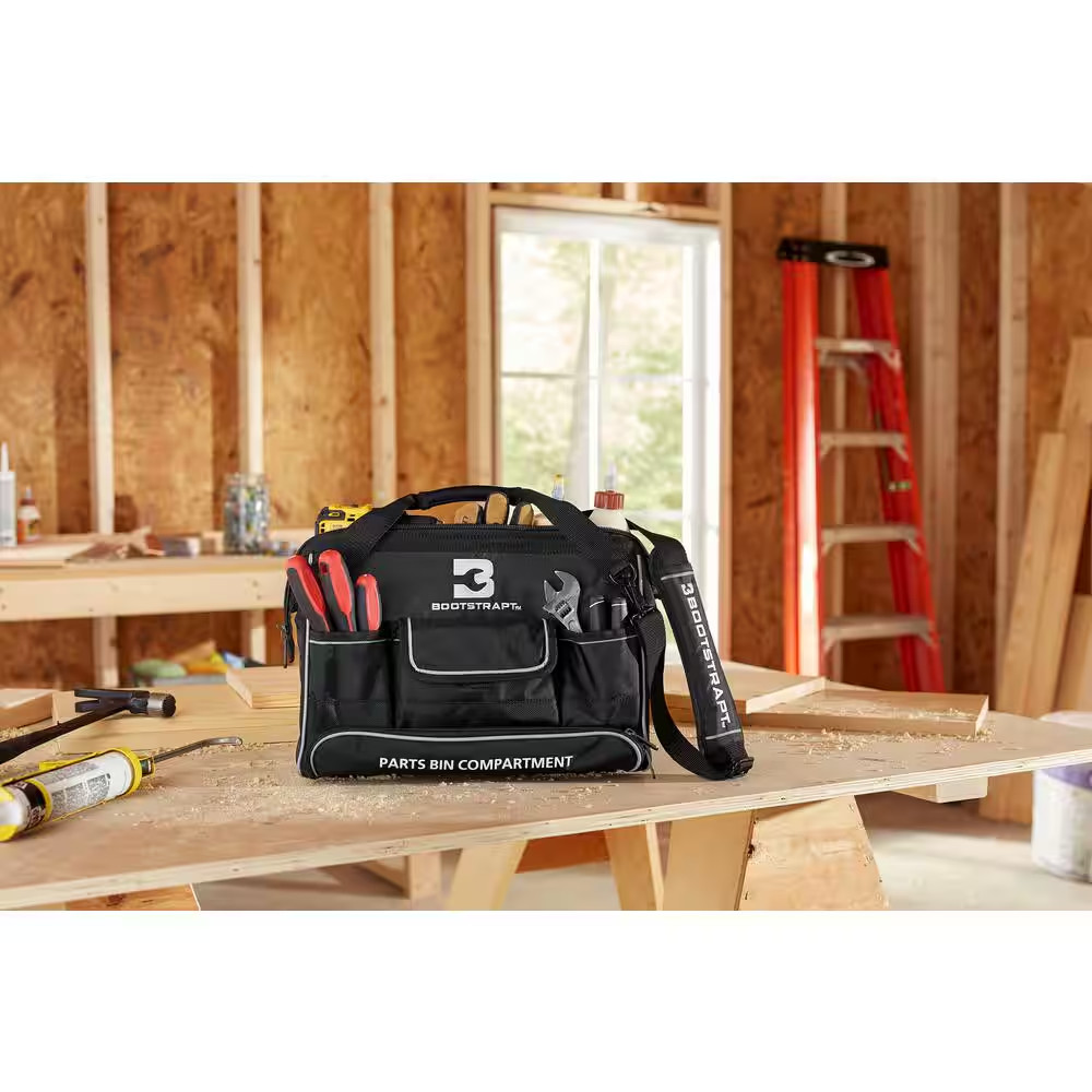 16 In. Large Mouth Tool Bag with Integrated Parts Bin Compartment Free Shipping
