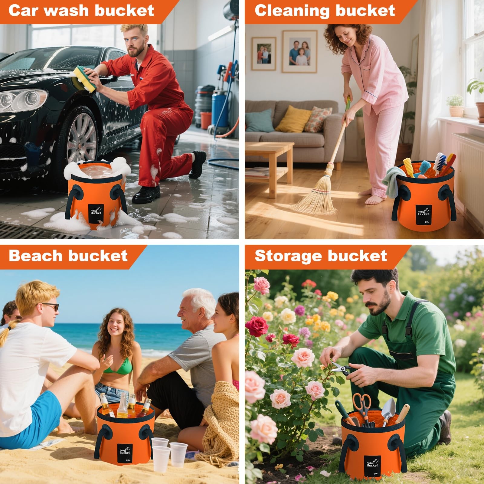 5 Gallon Bucket, Collapsible Bucket with Handle for Outdoor Beach Fishing Gar…