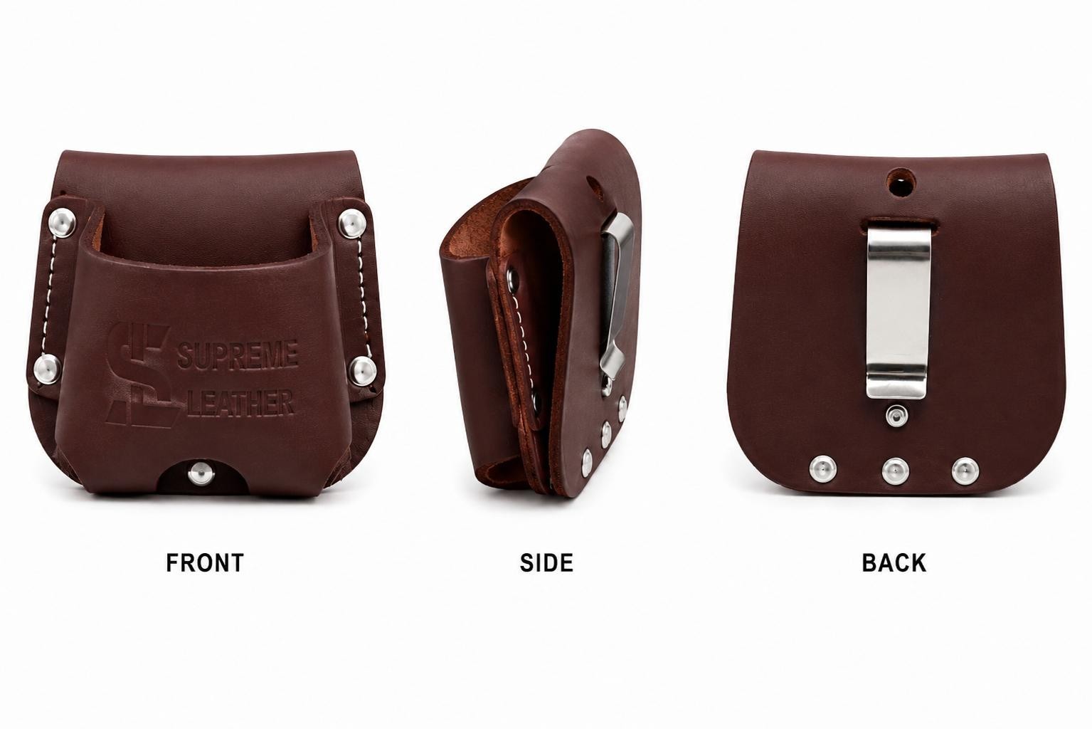 Heavy Duty Leather Tape Measure Holder with Loop & Belt Clip