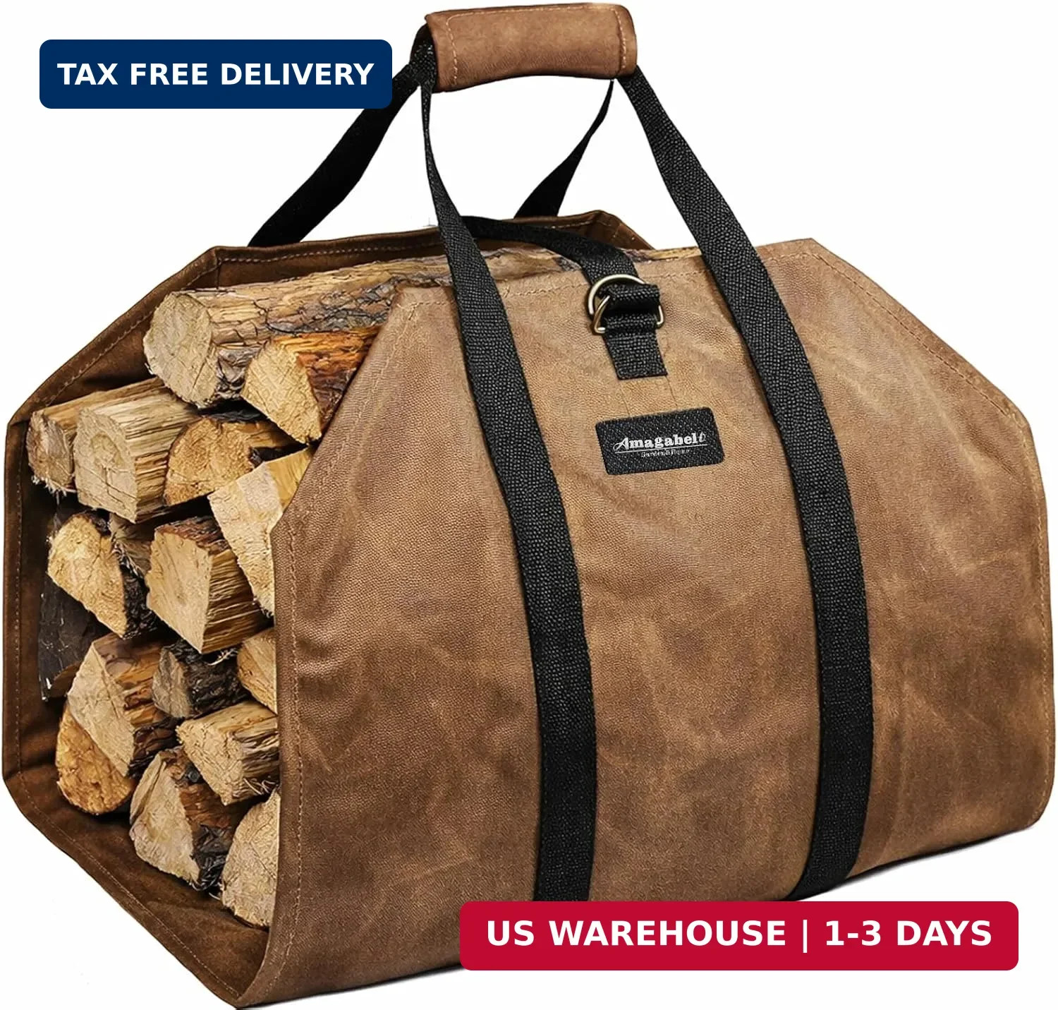 AMAGABELI GARDEN & HOME Firewood Carrier Waxed Canvas Firewood Bag Heavy Duty La