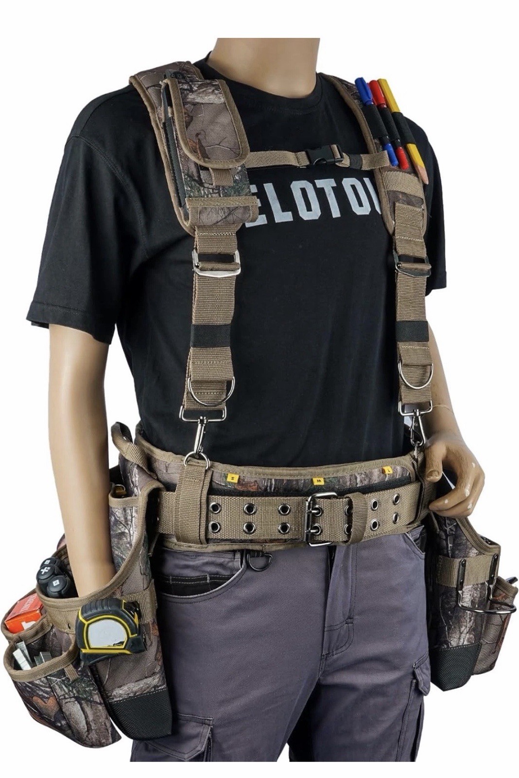 Heavy-Duty Camouflage Tool Belt with Suspenders W/22 Pockets M