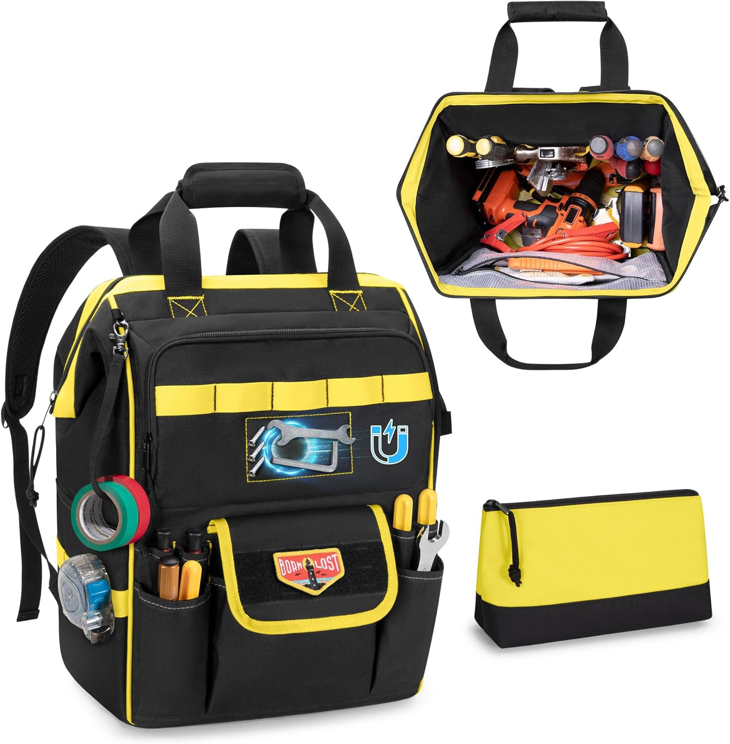Durable Tool Bag Backpack with Magnetic Pouch for Electricians & Techs