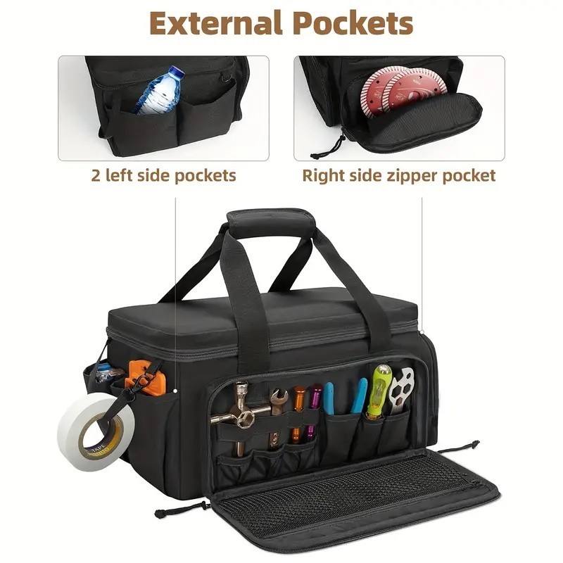 Hyper Tough 14-inch Polyester Tool Bag, with Full-Length Zipper and Double Strap