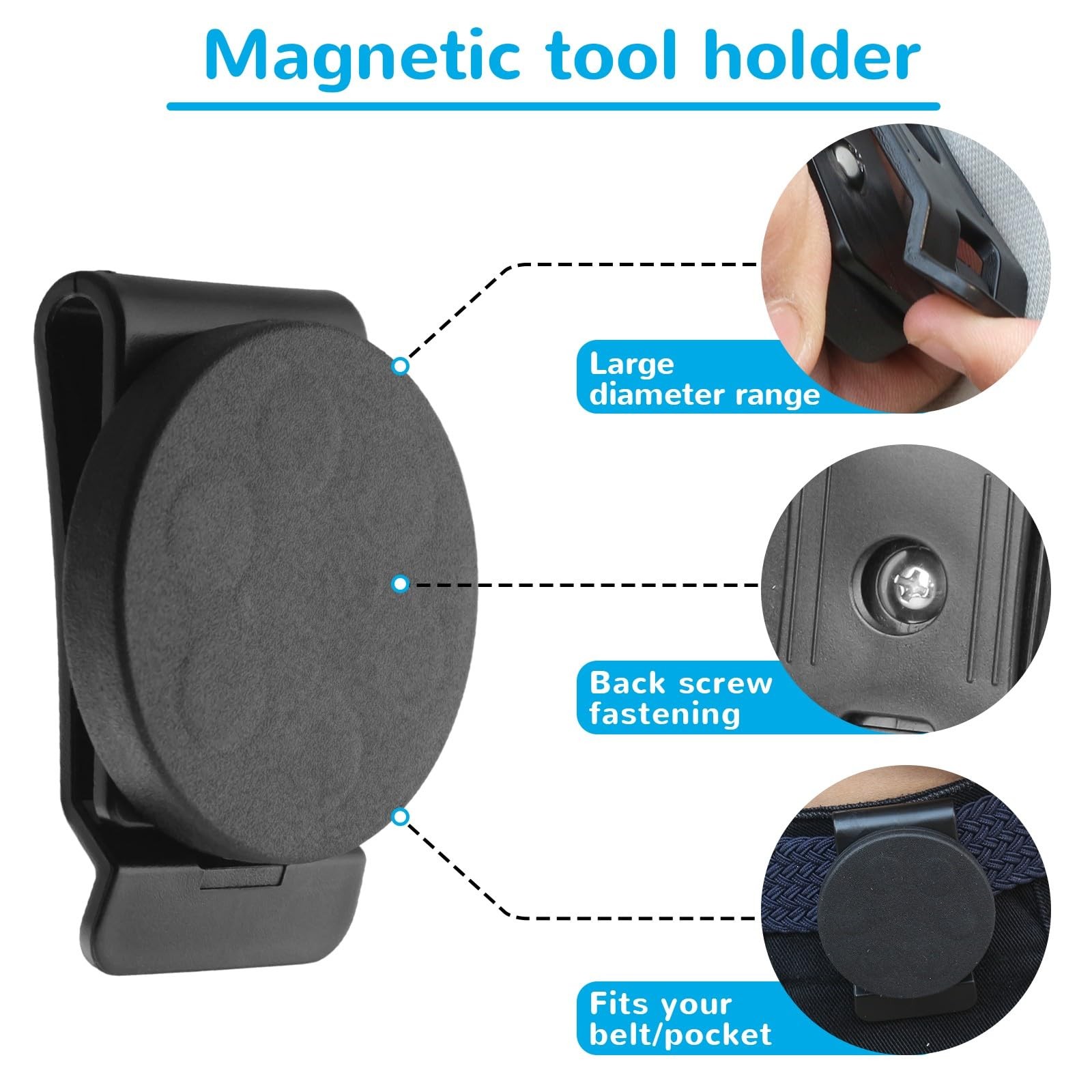 3 PCS Belt Magnetic Clips Heavy Duty Magnetic Tool Holder Black Magnet Belt O…