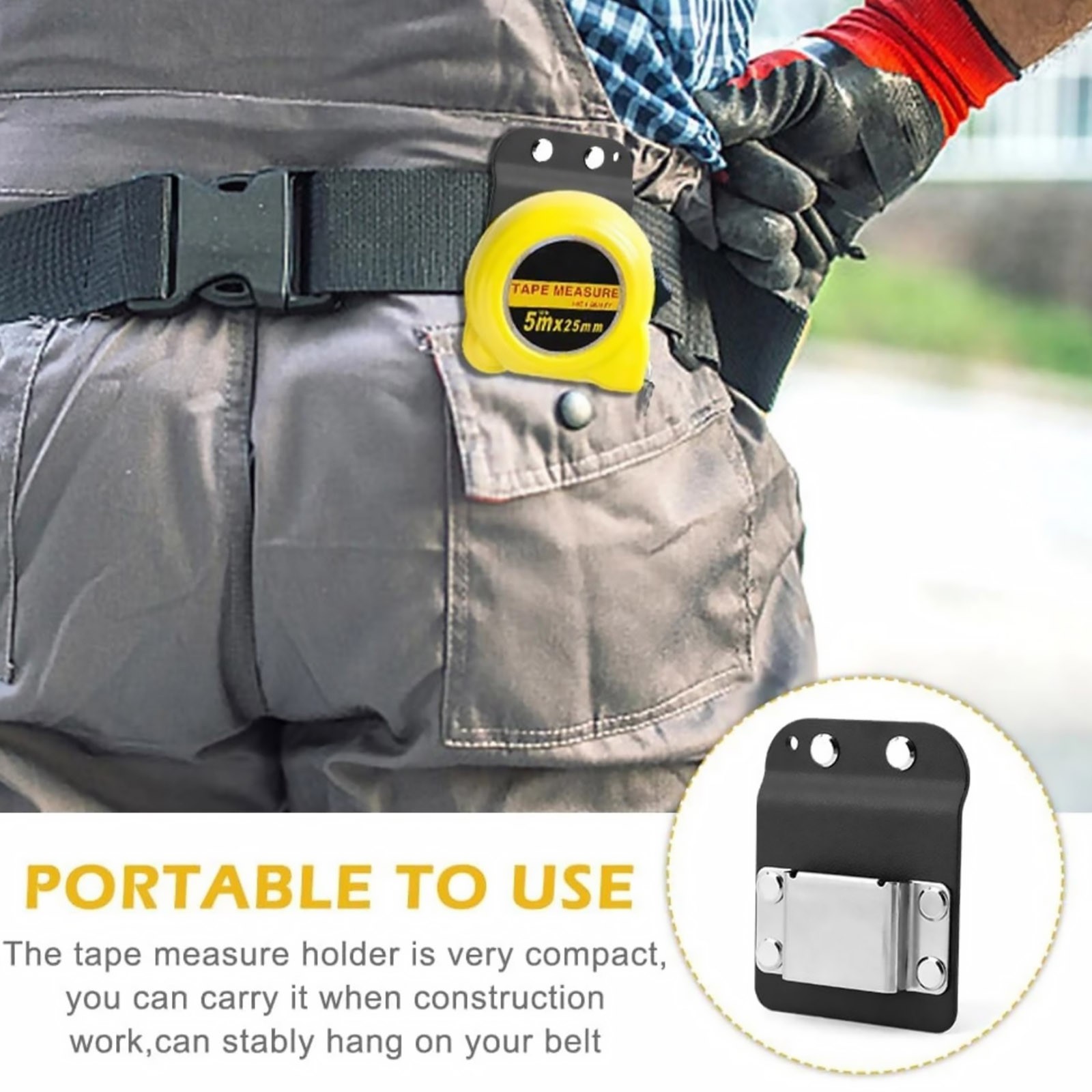 Belt Clip On Tape Measure Holder Black Metal Tool Holster For Drills Nailers