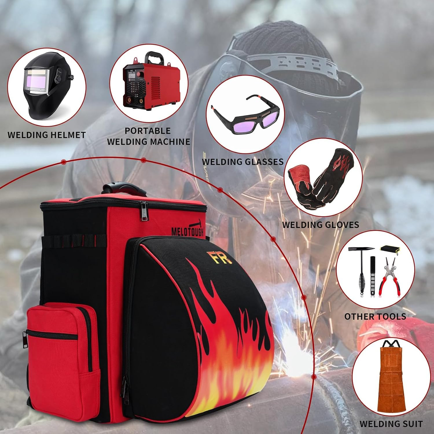 Welding Backpack Fire – Resistant Fabric 32.56L Large Capacity Welding Bag for T