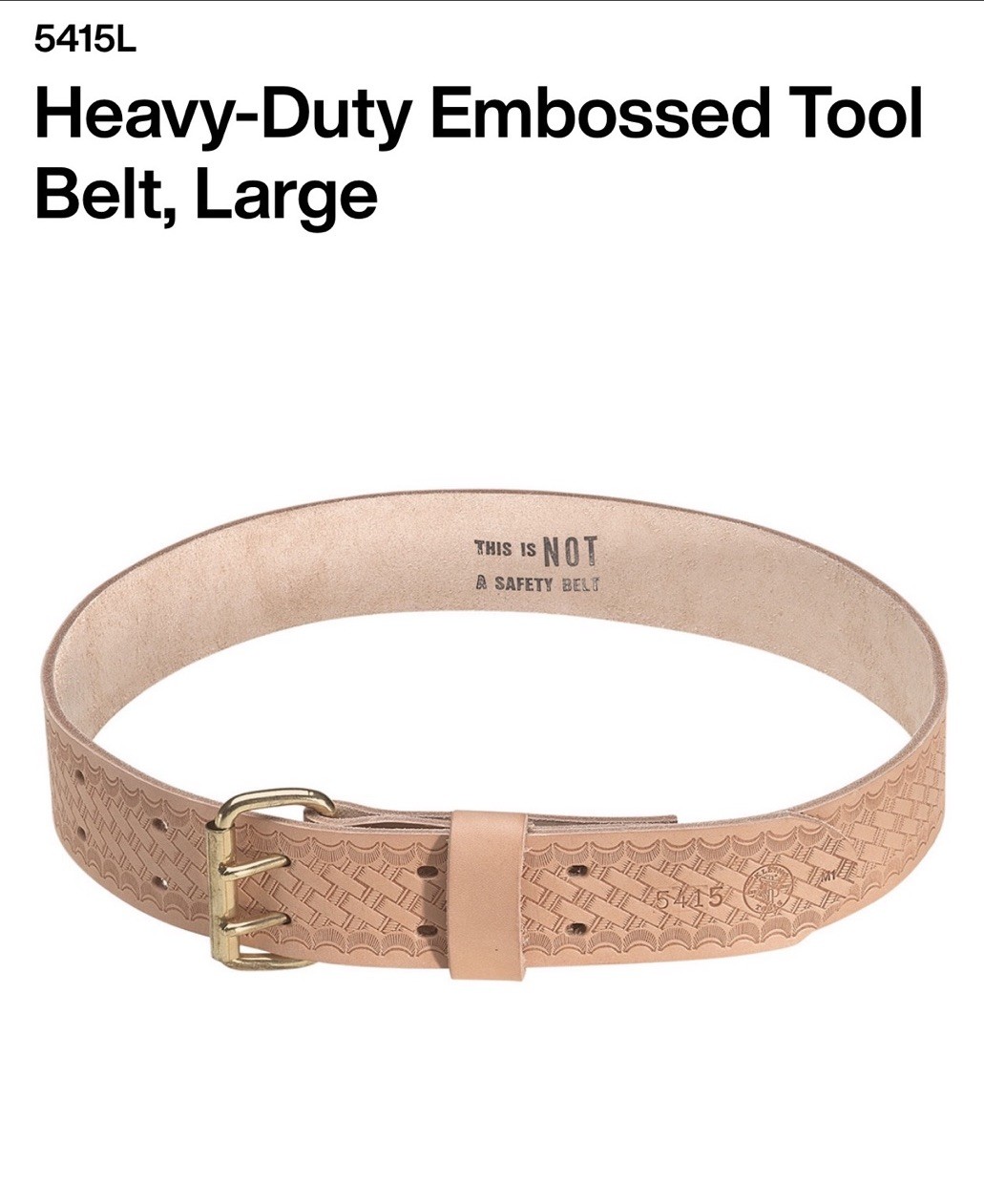 Klein Tools 5415L Heavy-Duty Embossed Leather Tool Belt Large Tan Double-Tongue