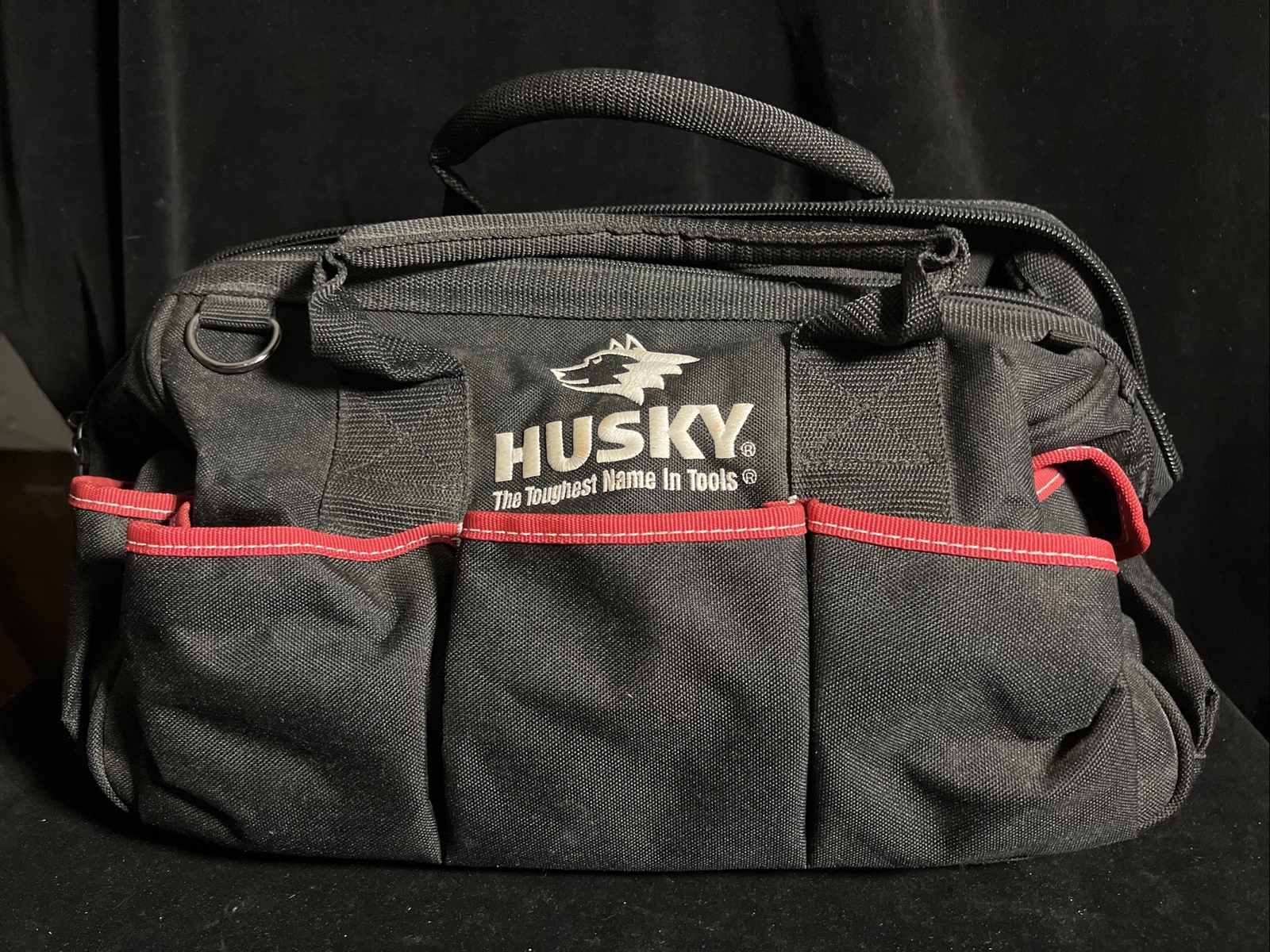 HUSKY BLACK 18″ MULTI-POCKET HEAVY DUTY LARGE MOUTH TOOL BAG WITH SHOULDER STRAP