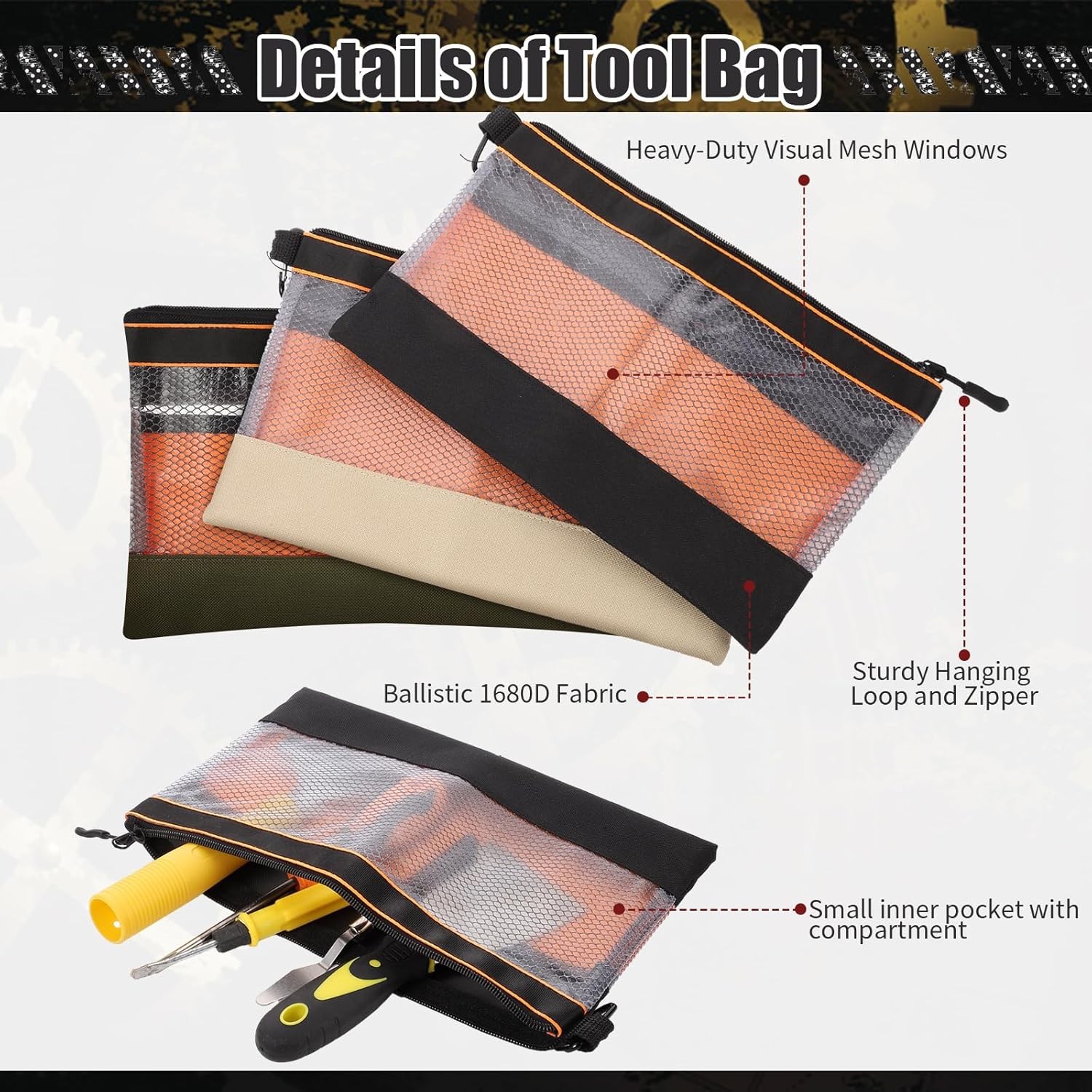 6 Pcs 11.8″ Clear Tool Pouch Tool pouch Bags Zipper tool pouch W/ Heavy Duty