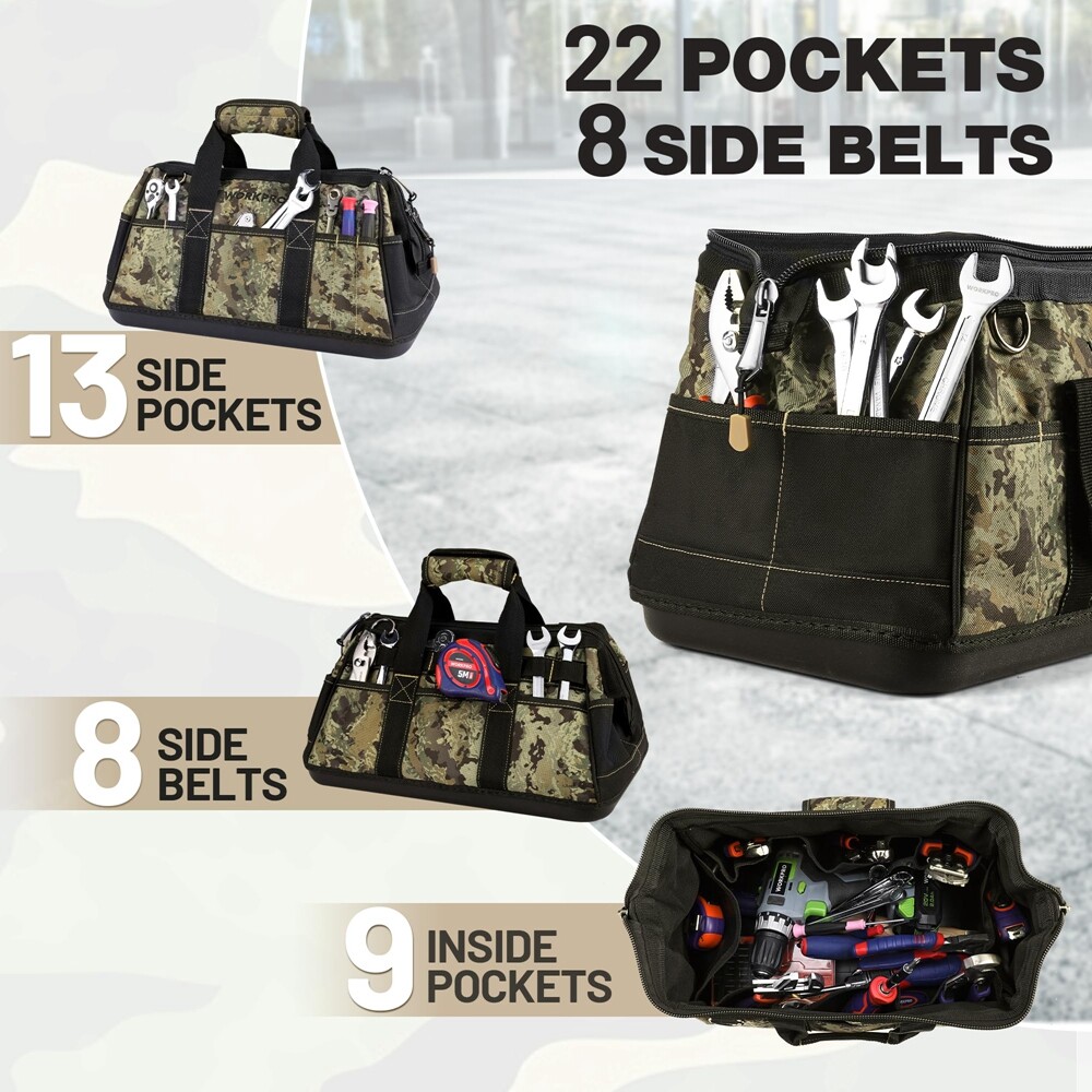 16″ Wide Mouth Tool Bag w/Adjustable Shoulder Strap Zipper Sturdy Bottom