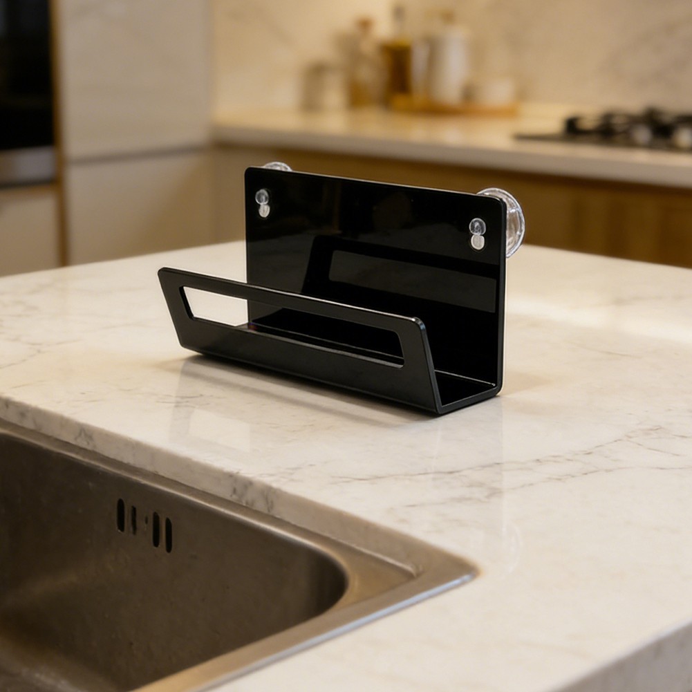 Sink-Mounted Sponge Holder Made of Acrylic 18cm x 5.5cm x 10.2cm Black