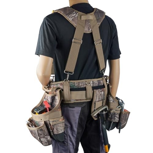 Camo Tool Belt with Suspenders Camouflage Tool Bag Supenders Framers Comb