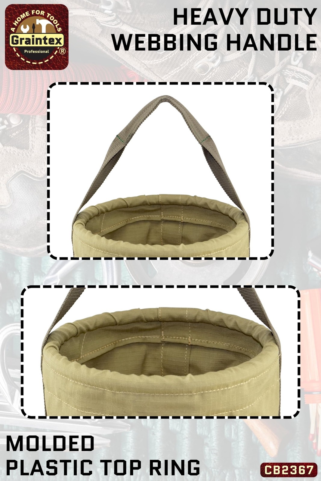 Canvas Utility Bucket 12×15 Inch Round Tool Bag Reinforced Base Carry Handle