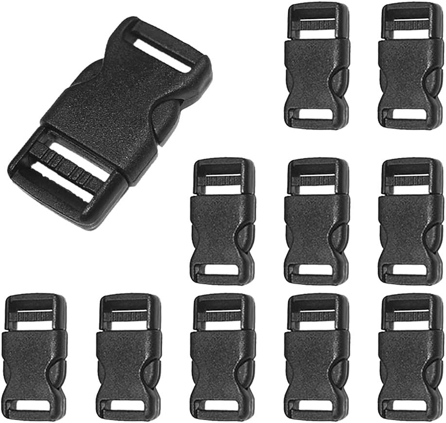 10pcs 1/2″(12.5mm) Side Release Buckles Plastic Black Quick Adjustable Buckle
