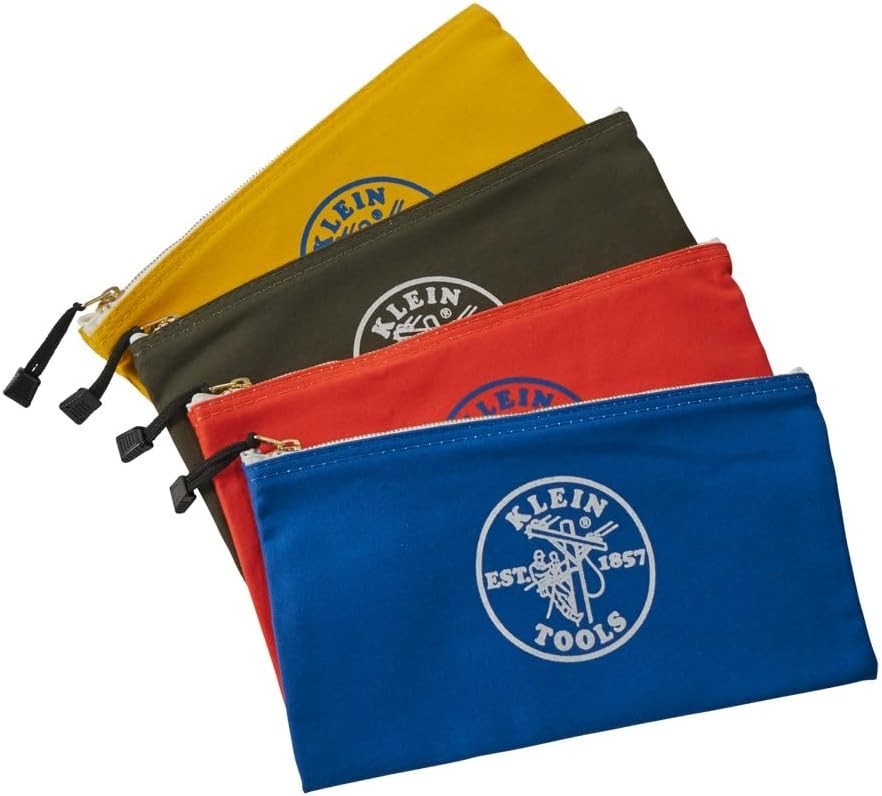 12.5 x 7-Inch Klein Tools Canvas Zipper Bags – Assorted Colors for Easy Sorting