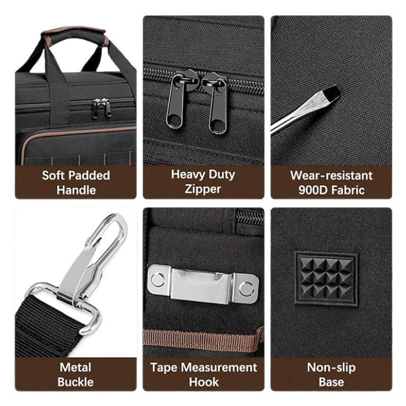 17in Oxford Tool Tote Bag with Open Top Shoulder, Multi Pocket Tool Organizer