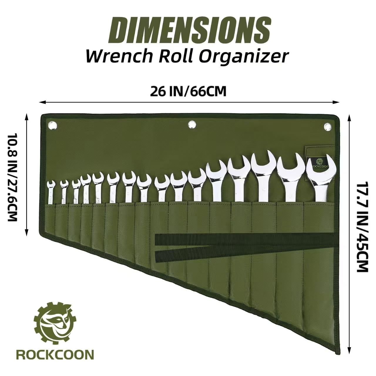 Wrench Roll Organizer 16 Pockets, Wrench Pouch Roll Up with Water Proof Oxford