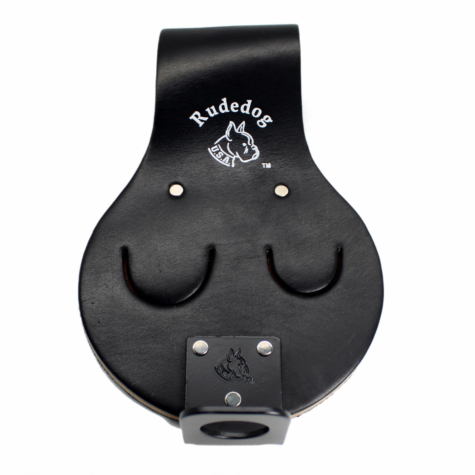 Utility Holster Pouch Premium Black Leather Holds 2 Spuds and Tool Belt Loop
