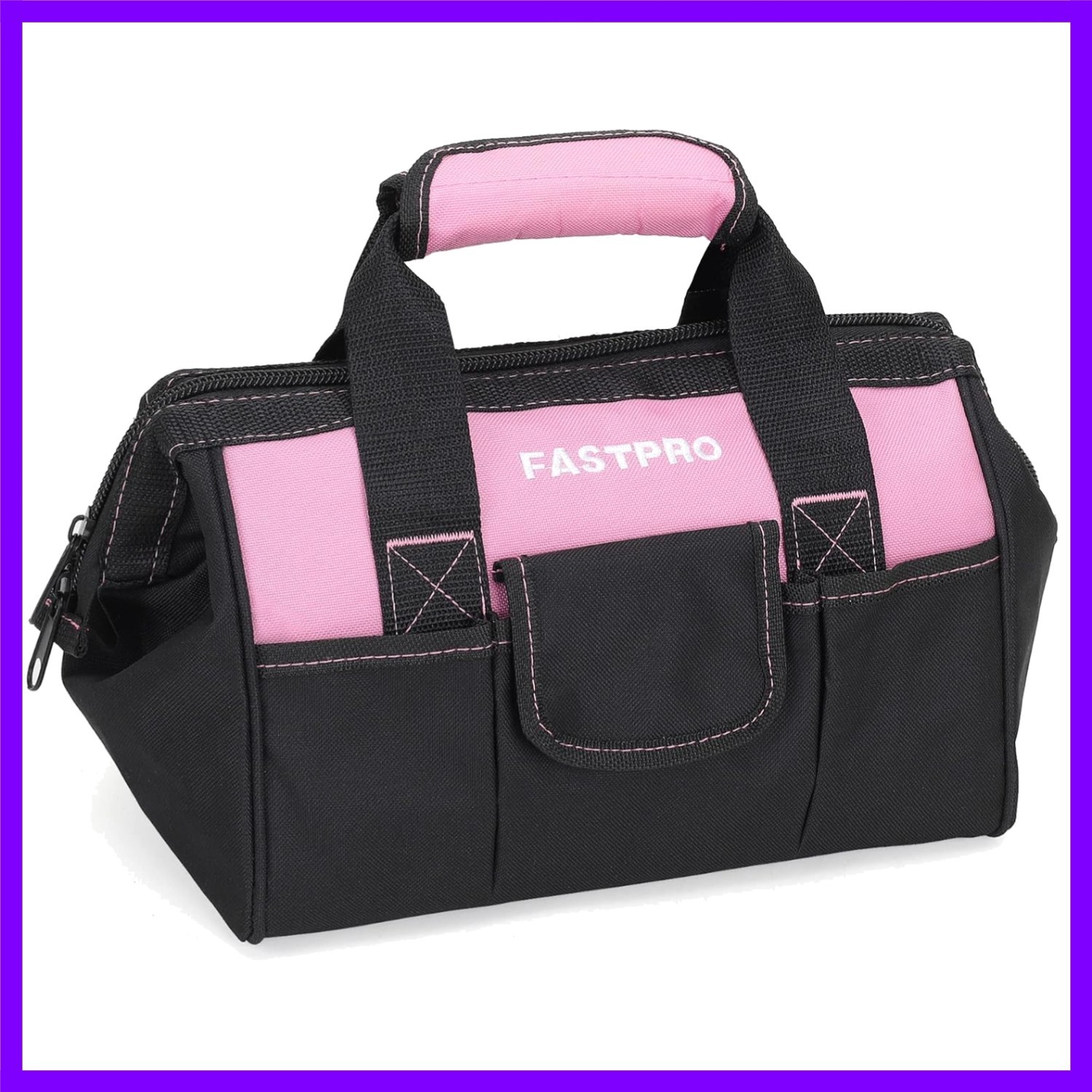 12-Inch Pink Tool Bag,Zip-top Wide Mouth Open Storage, 600D Polyester Fabric …