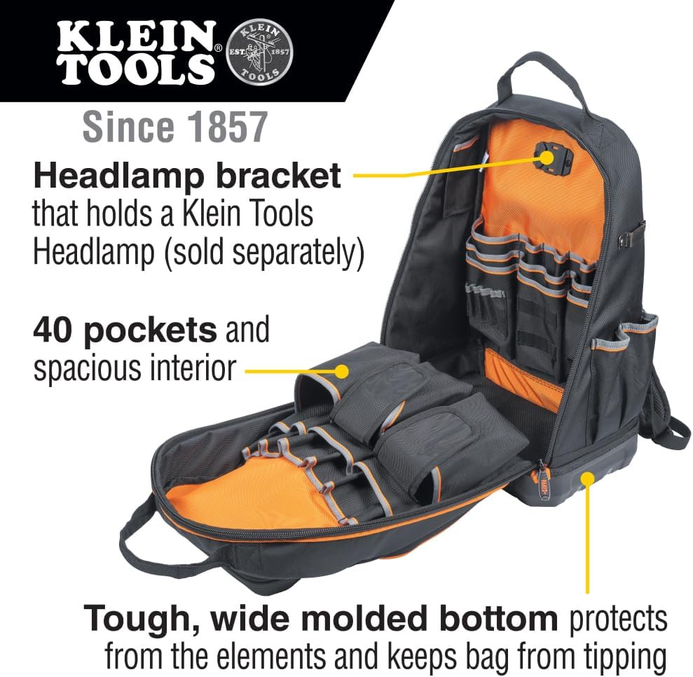 Klein Tools 62800BP Backpack Tool Bag, Tradesman Pro Extra-Large 40-Pocket Elect