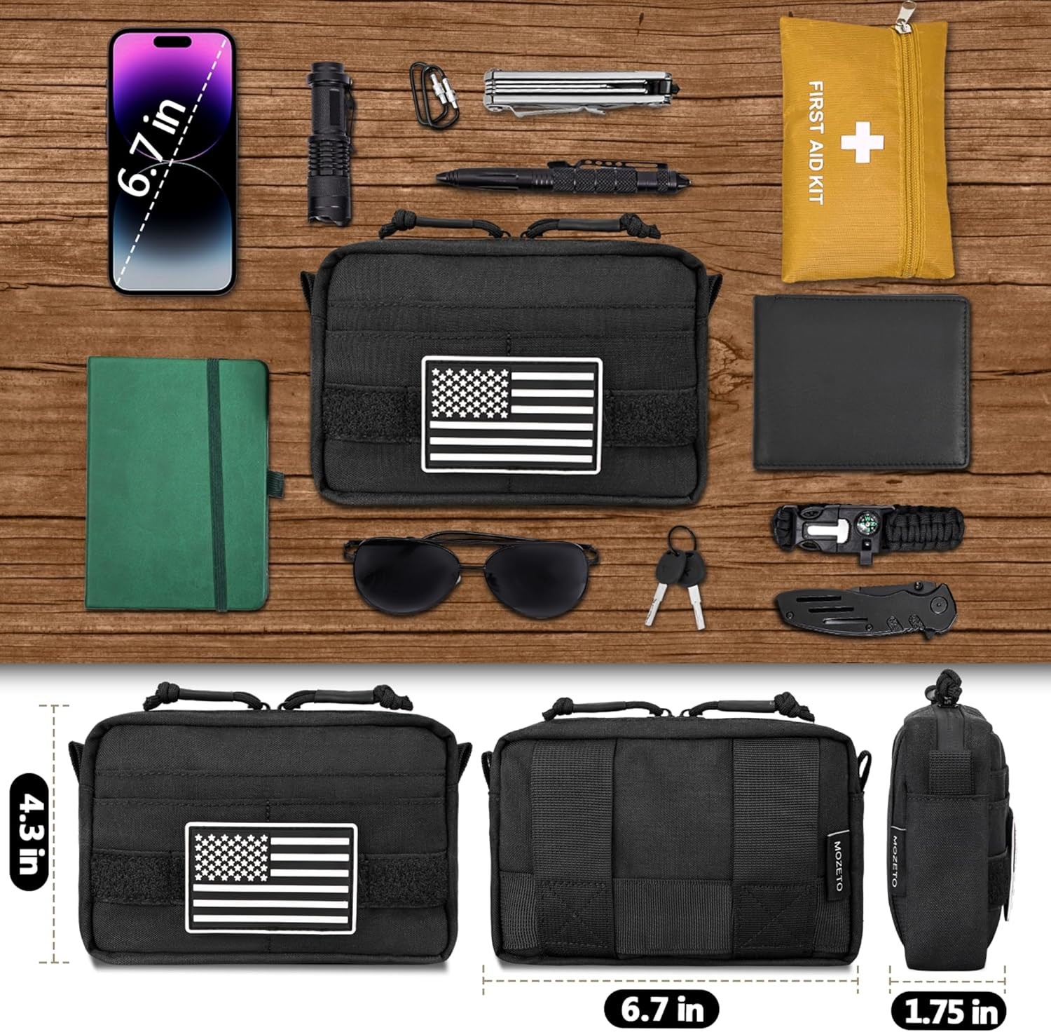 Men’s EDC Belt Pouch Organizer Phone Holder Nylon Waist Bag For 6.7 in Phone