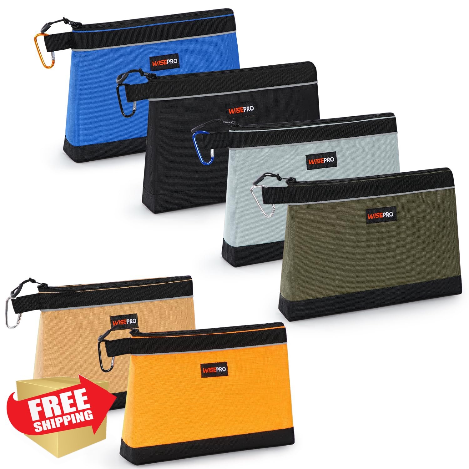 WISEPRO Tool Pouches 6 PCS Medium Khaki Gray Orange Blue Black Army Green