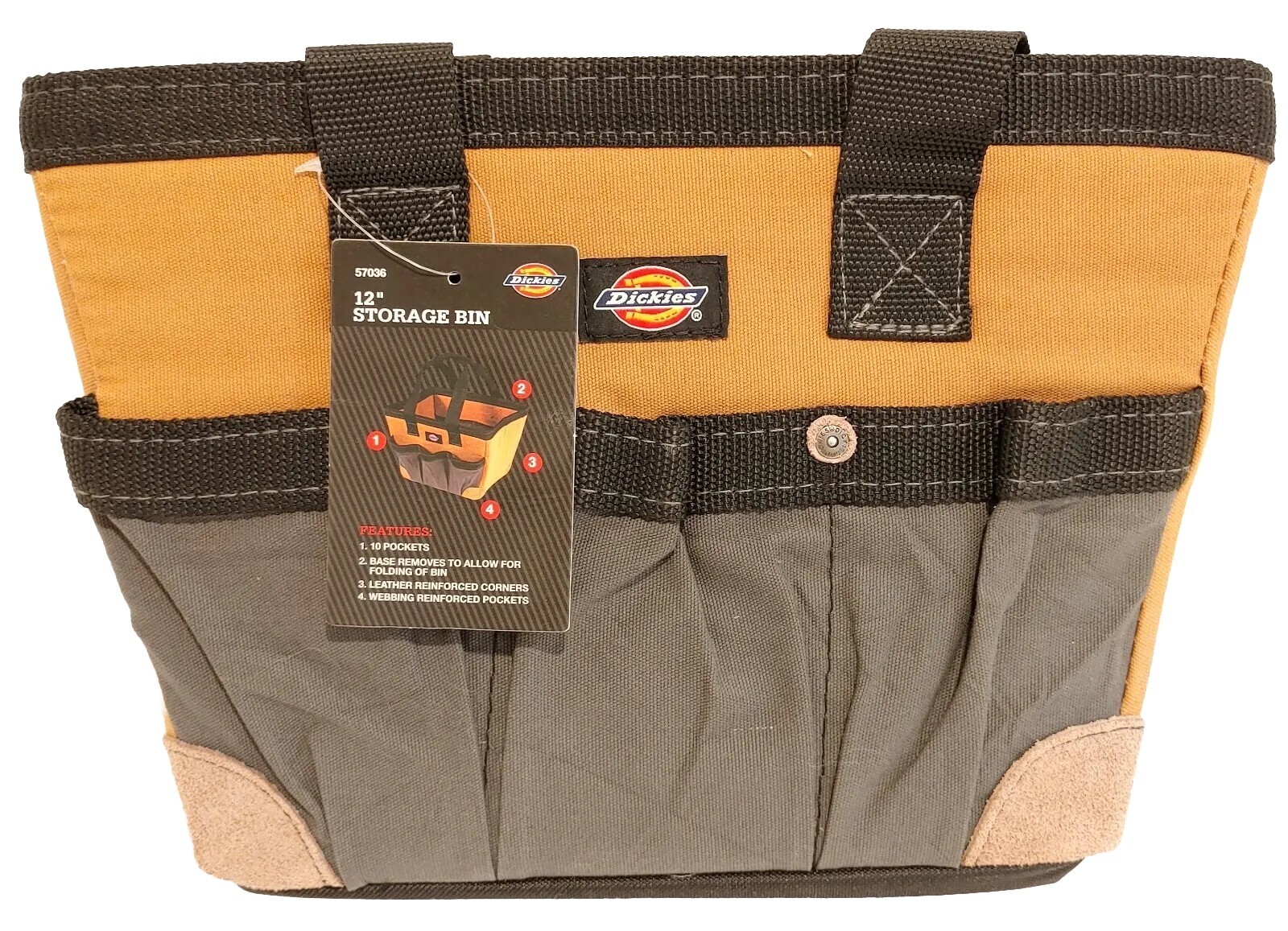 Dickies 12 Inch Durable Canvas Tool Tote Storage Bin Organizer Tan/Gray – 57036