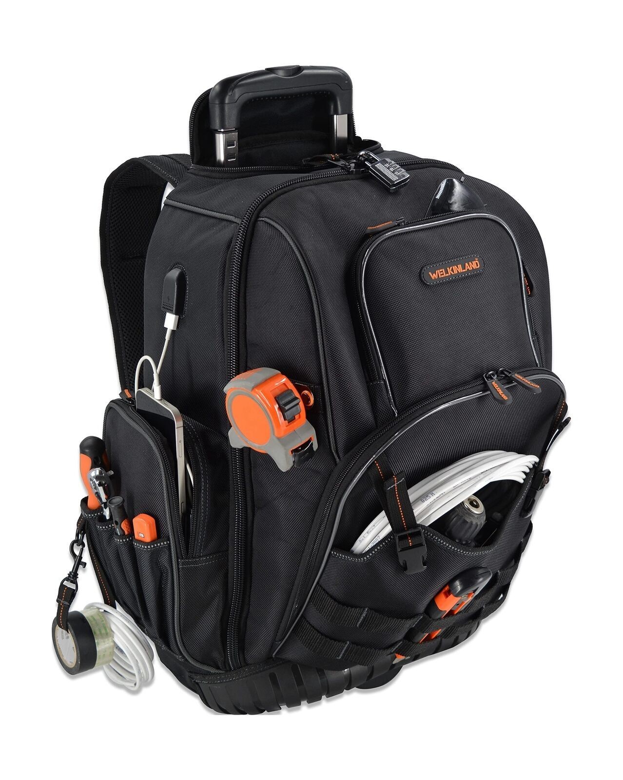 72Pockets Rolling Tool backpack, Large tool bag with wheels, Rolling Electrician
