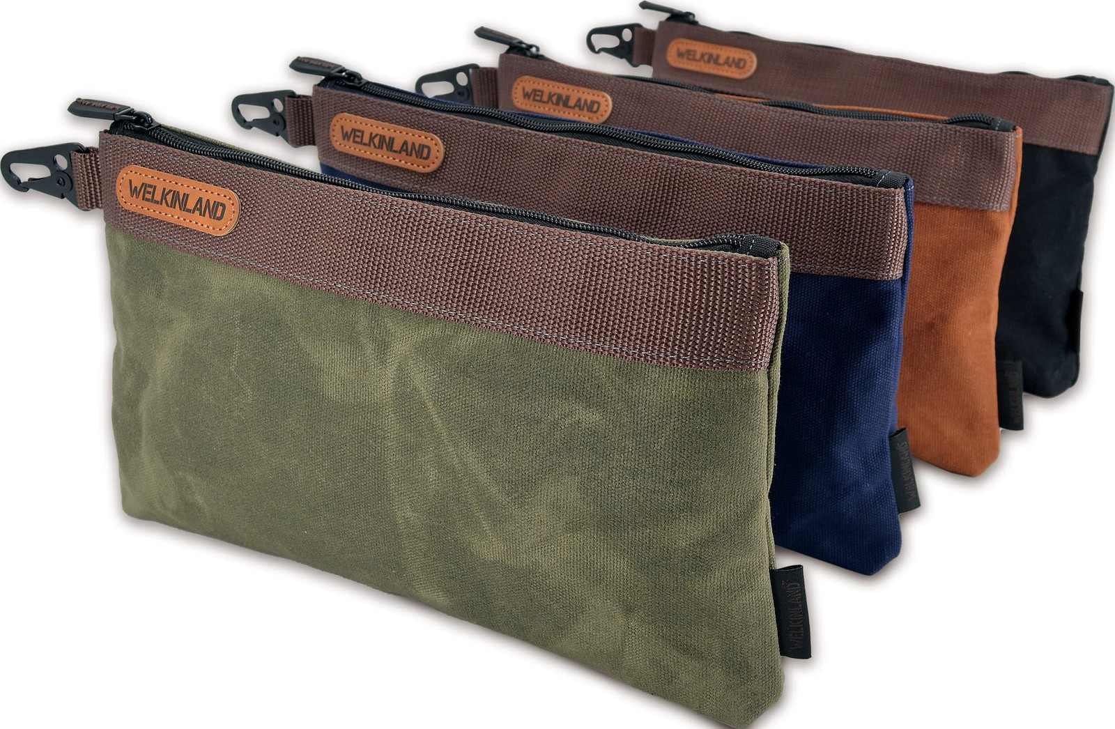 WELKINLAND Heavy-Duty Canvas Tool Pouch 12-Inch Large, Black/Olive/Navy/Brown