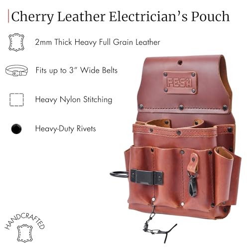 Leather Electrician Tool Pouch – 13-in-1 Top Grain Leather Electrician Cherry