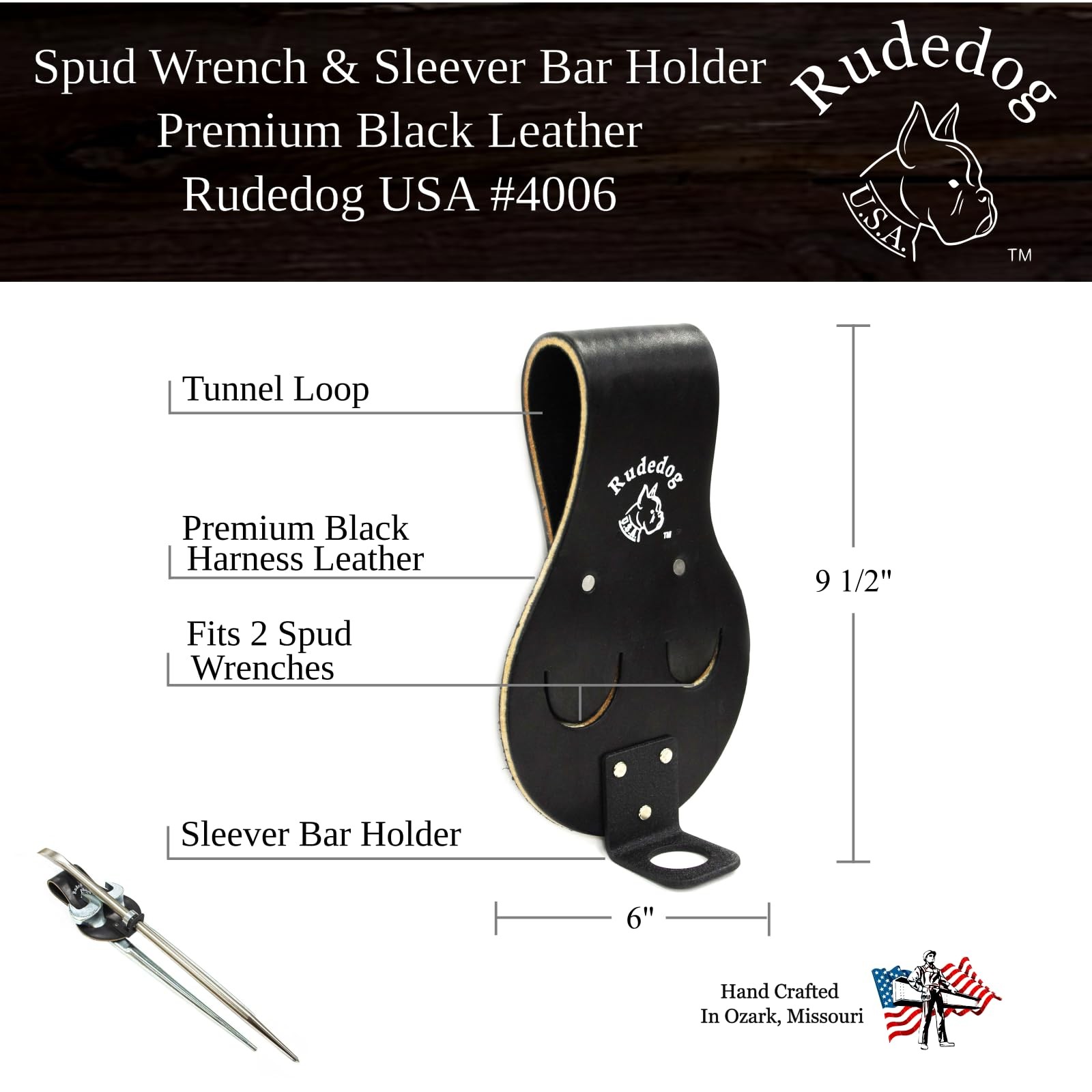Utility Holster Pouch Premium Black Leather Holds 2 Spuds and Tool Belt Loop