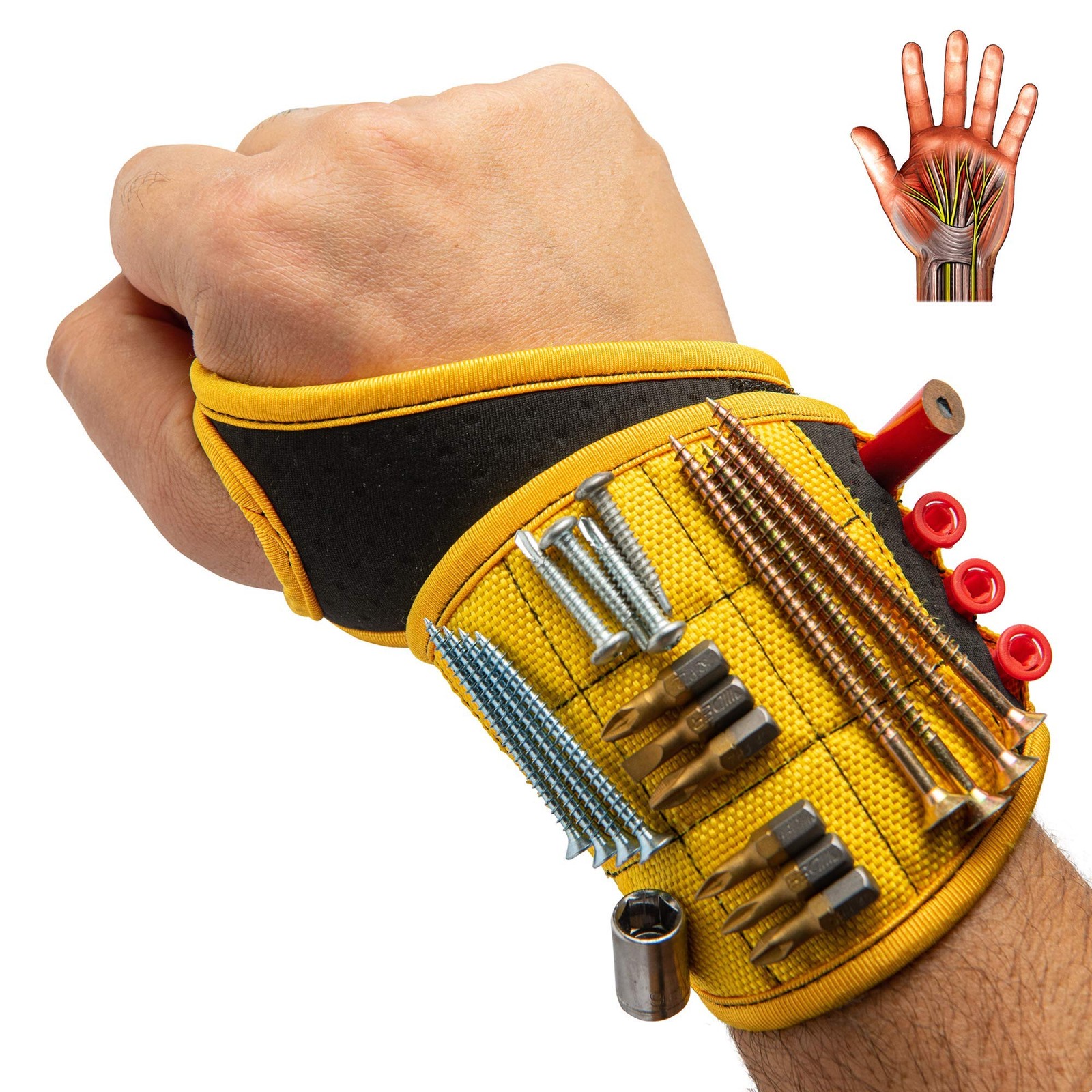 GMOX Magnetic Tool Wristband with 9 Strong Magnets for Screws & Wrist Support
