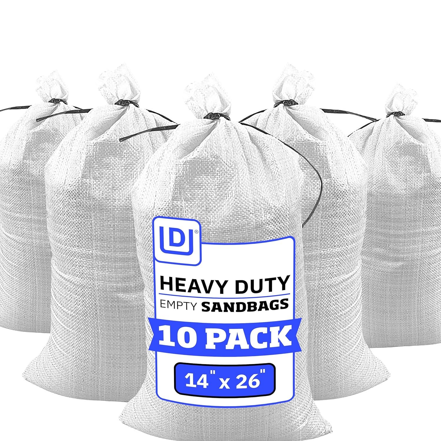 DURASACK Heavy Duty Sand Bags with Tie Strings Empty Woven 10 Sandbags, White