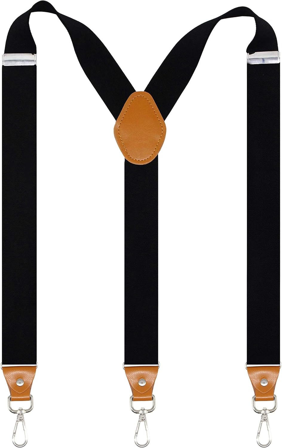 Mens Suspenders with 3 Swivel Hooks Belt Loops 1.4 Inch Wide Heavy Duty Black