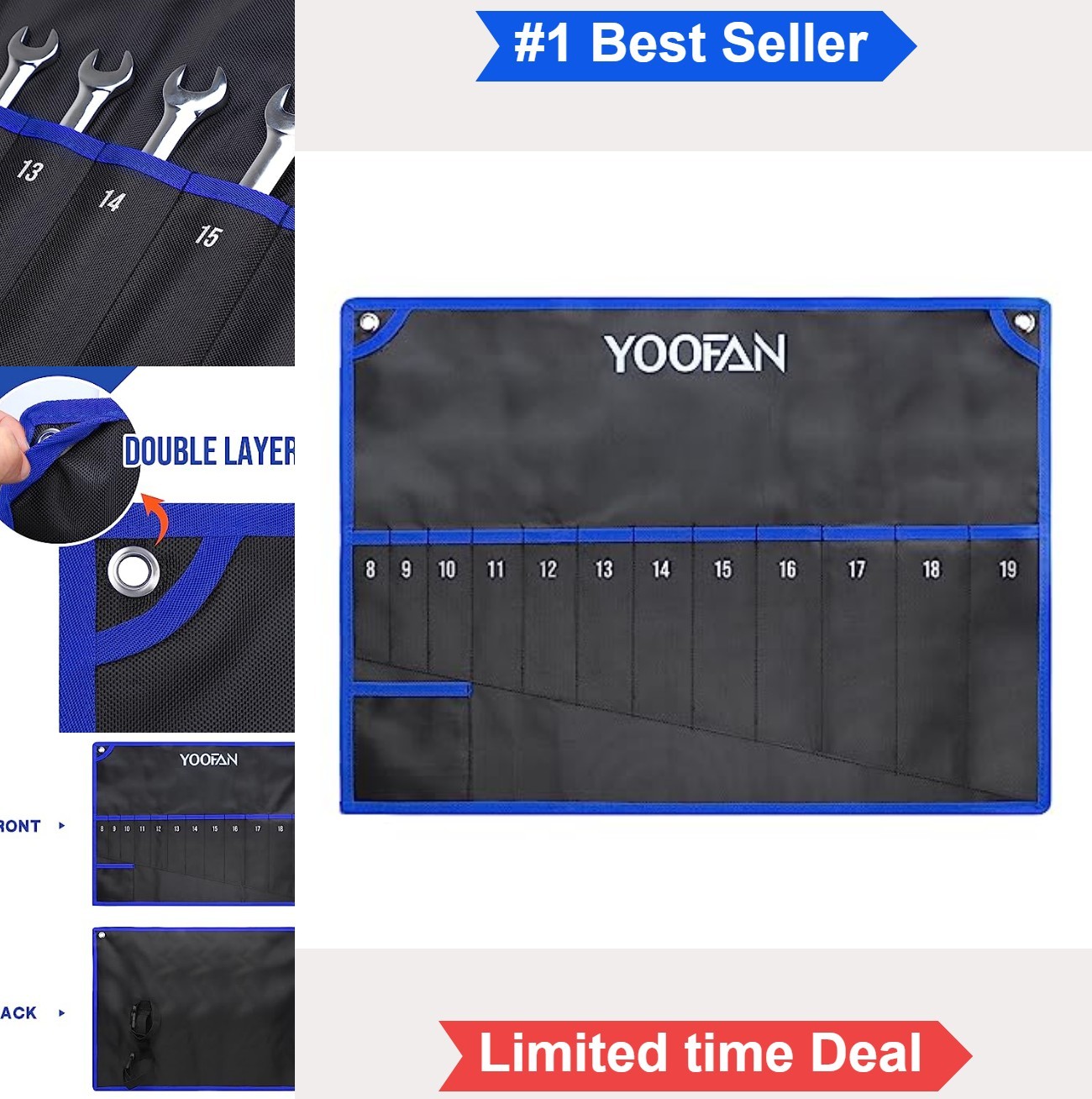 Wrench Roll Up Pouch 12 Pocket Metric 1680D Waterproof Fabric Tool Organizer