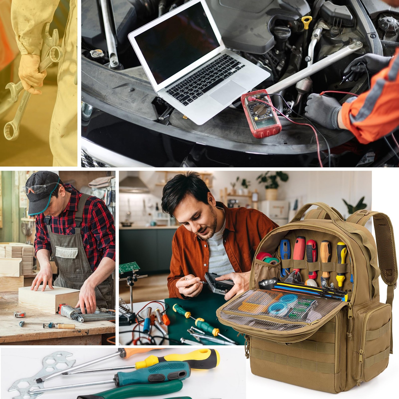 Tool Bag Backpack for Men with 3 Tool Pouches, Heavy-Duty Tool Storage Organi…