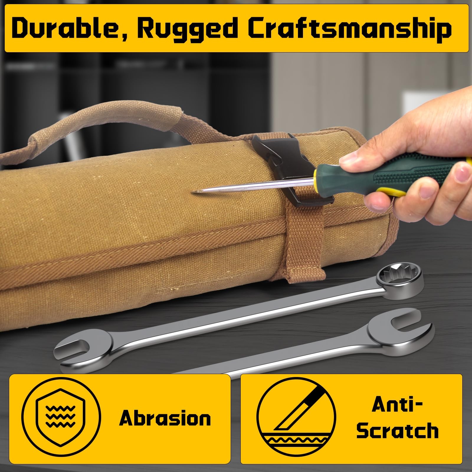 Wrench Roll 32 Pockets, Heavy-Duty 16 oz. Waxed Canvas Wrench Roll Up Bag Hol…