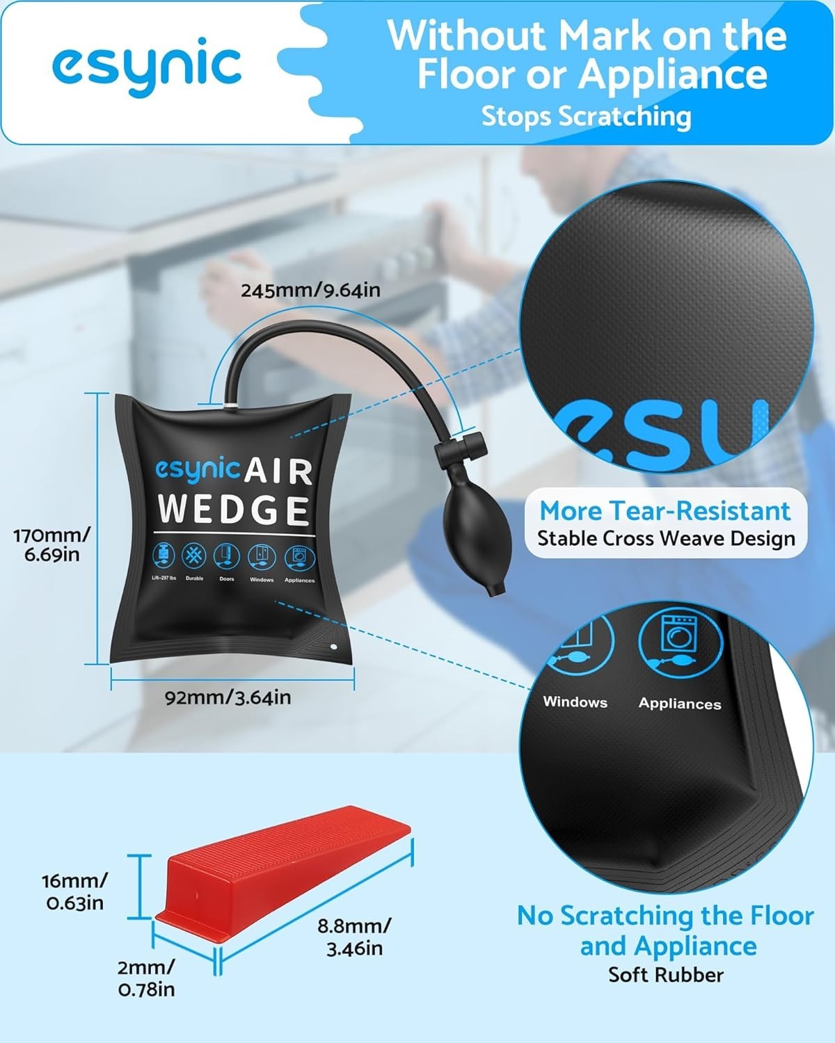 4 Pack Heavy-Duty Air Wedge Bags – 300lb Capacity for Door & Appliance Lifting