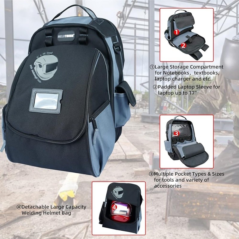 Large Capacity Detachable Welding Bag W/ Helmet Storage Durable Military Fabric